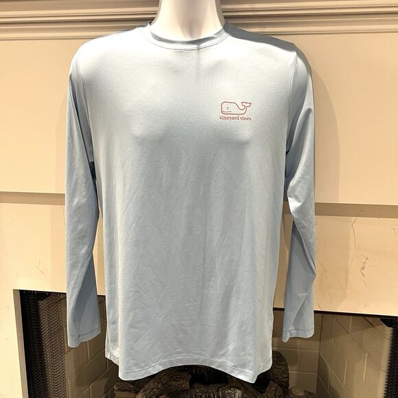 Vineyard Vines Harbor Performance T-Shirt Mens XL Light Blue Whale Logo L / S - Picture 1 of 7